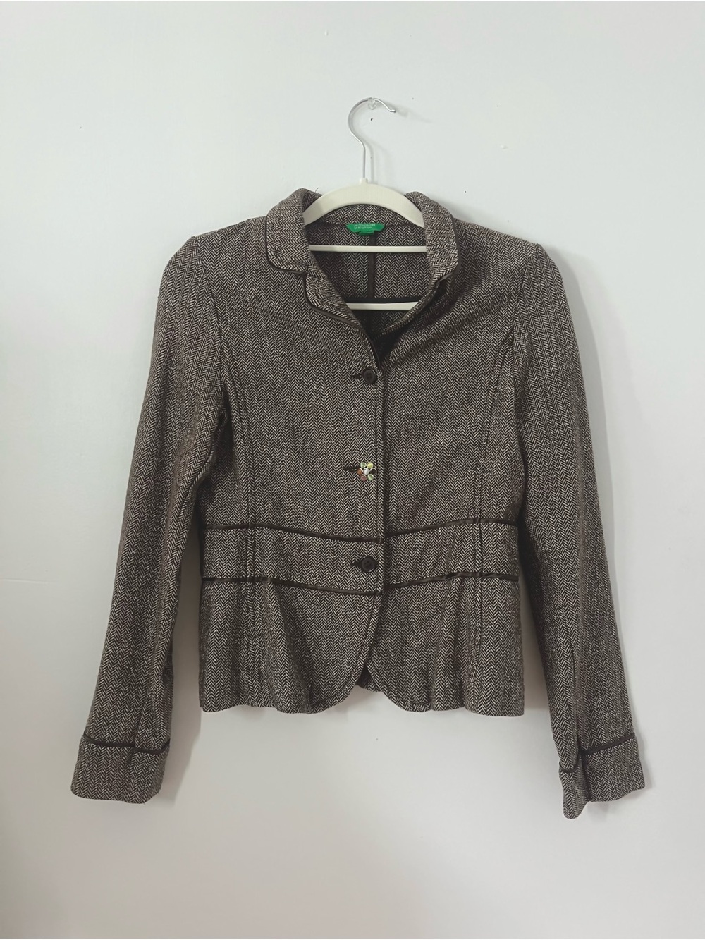United Colors Of Benetton Brown Herringbone Blazer